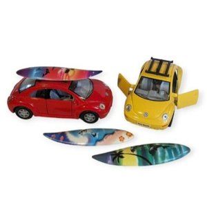 2 Volkswagen Cars New Beetle Surfboard 1:32 Scale Diecast Toy Model Lot  5" VW